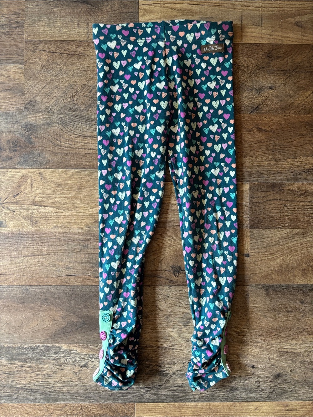 Matilda Jane Blue and Purple Heart Print Button Leggings size 6